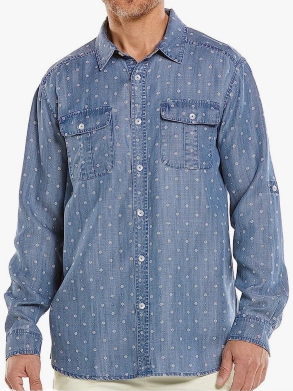 Coolibar Men’s UPF 50+ Tencel Chambray Button Down Shirt Size Large